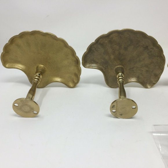 4 Solid Heavy Bright Brass Metal Shell Tie Backs - Picture 8 of 9